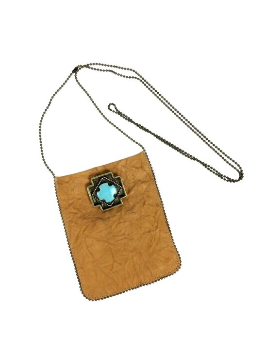 None Handbags - Unbranded Mini Crossbody Bag Faux Turquoise Cross Vegan Leather Chain Strap